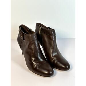 Vince Camuto Women’s Brown Leather Booties Size 8 3" Heel Buckle Ankle Boots
